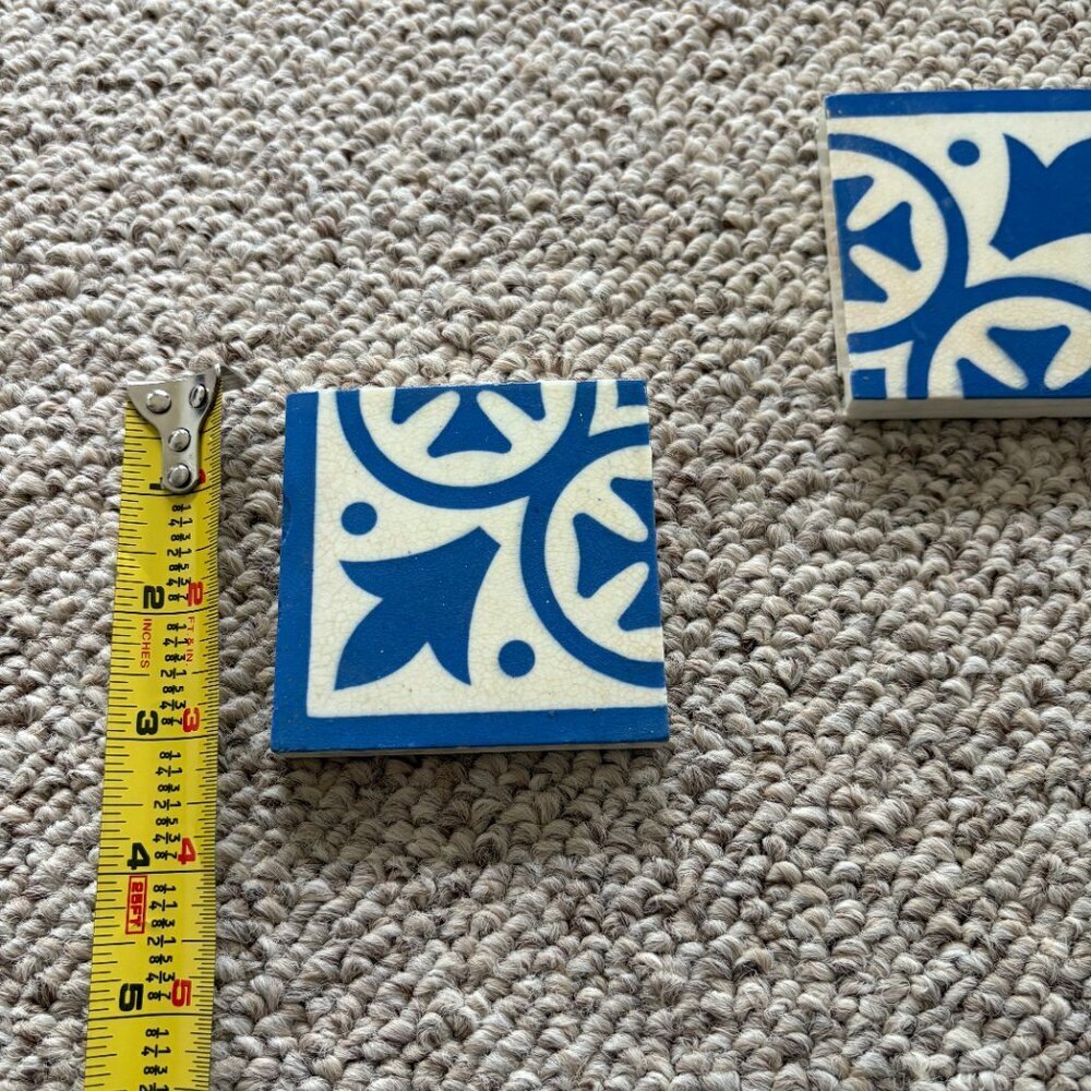 Rare Blue White Encaustic Tiles Set of 2 | Art Deco Spanish Revival Decor - Picture 7 of 7